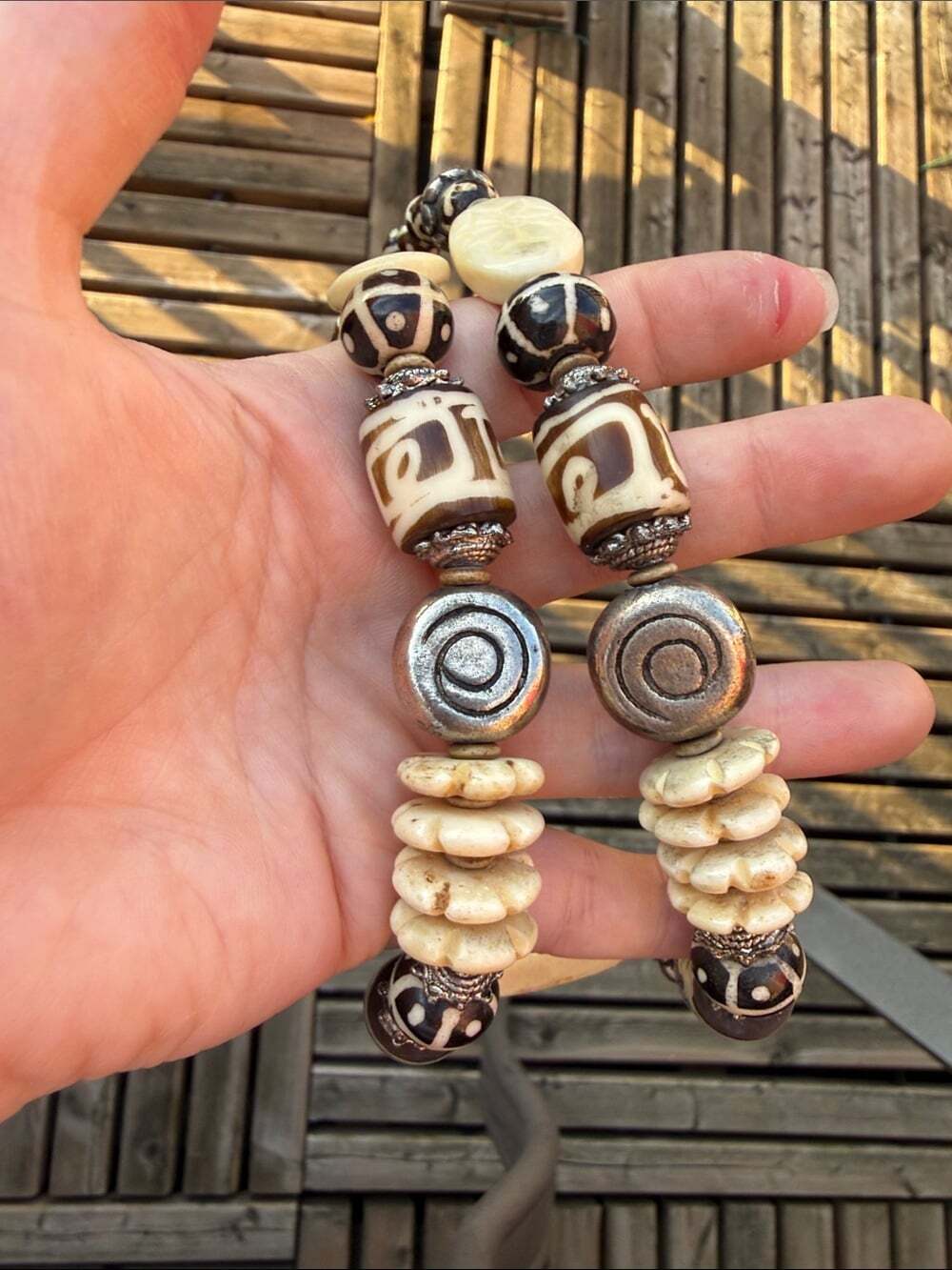Handcrafted Carved Bone Elephant Pendant Necklace & Earrings Set - Picture 6 of 9